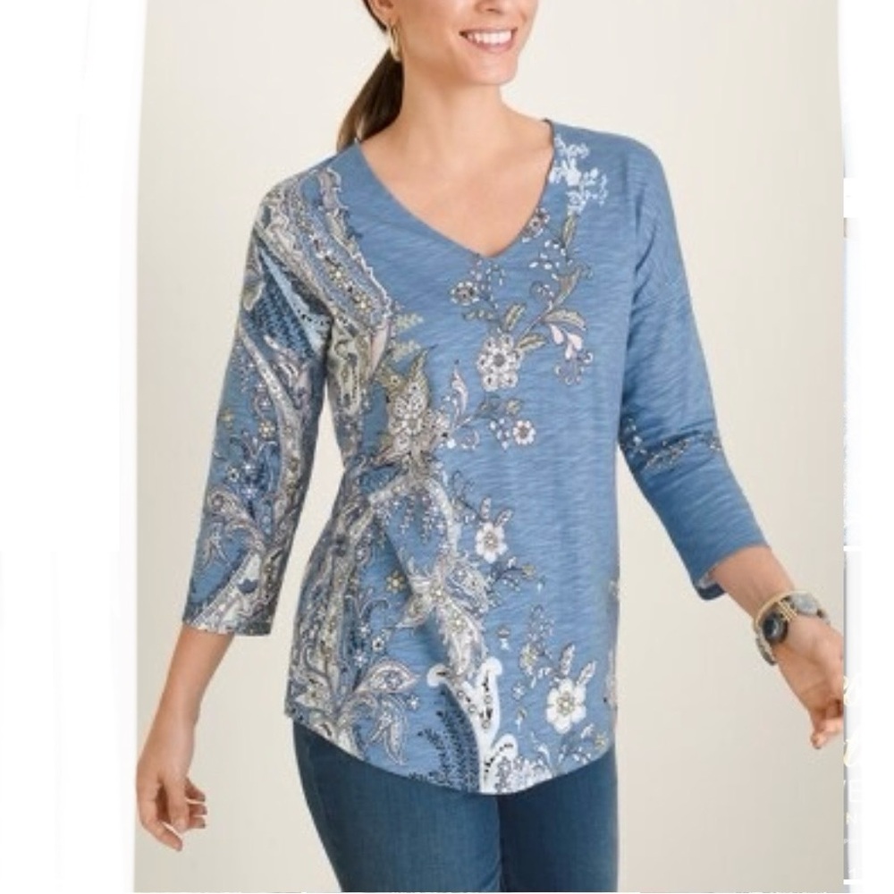 Chico’s Paisley Garden Print Tee. NWOT